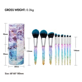 10 pcs Colorful Diamond Handle Makeup Brushes With Bag