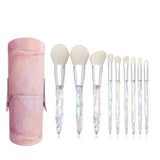 10 pcs Clear Diamond Handle Makeup Brushes With Bag