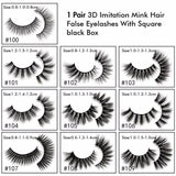 1 Pair 3d Imitation Mink Hair False Eyelashes with Square Black Box - MSmakeupoem.com