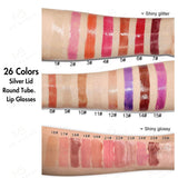 26 Colors Silver Lid Round Tube Lip Glosses - MSmakeupoem.com