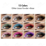 12 Colors Glitter Loose Powder +Base - MSmakeupoem.com