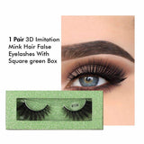 1 Pair 3d Imitation Mink Hair False Eyelashes with Square Green Box - MSmakeupoem.com