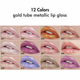 12 Color Gold Tube Metallic Lip Gloss / Lipgloss Shiner Wholesale - MSmakeupoem.com