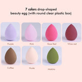 7 color drop-shaped beauty egg (with round clear plastic box)