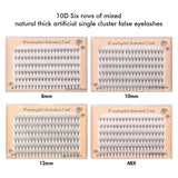 10D Six rows of mixed natural thick artificial single cluster false eyelashes