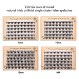 20D Six rows of mixed natural thick artificial single cluster false eyelashes