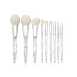 10 pcs Clear Diamond Handle Makeup Brushes With Bag