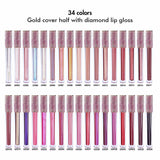 34 Colors Gold Cover Half with Diamond Lip Gloss（#1-#22）