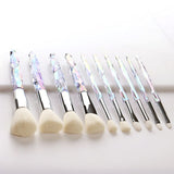 10 pcs Clear Diamond Handle Makeup Brushes With Bag